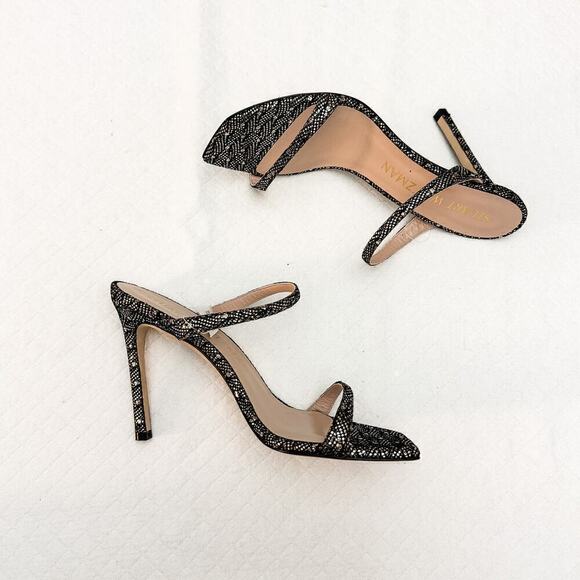 Stuart Weitzman Metallic Silver Gold Open Toe Heel Sandal Size 9 - Picture 3 of 7